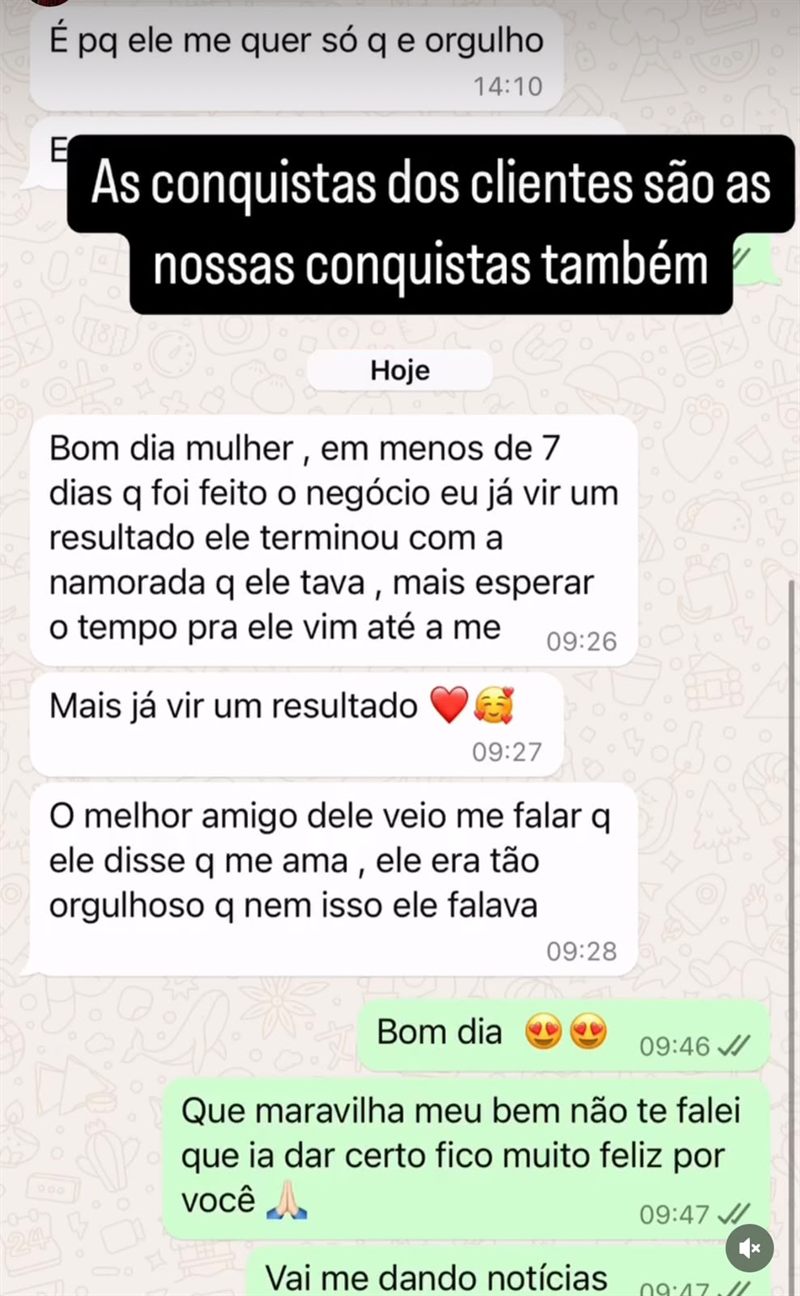 Cliente relata que o relacionamento do ex terminou e ele voltou