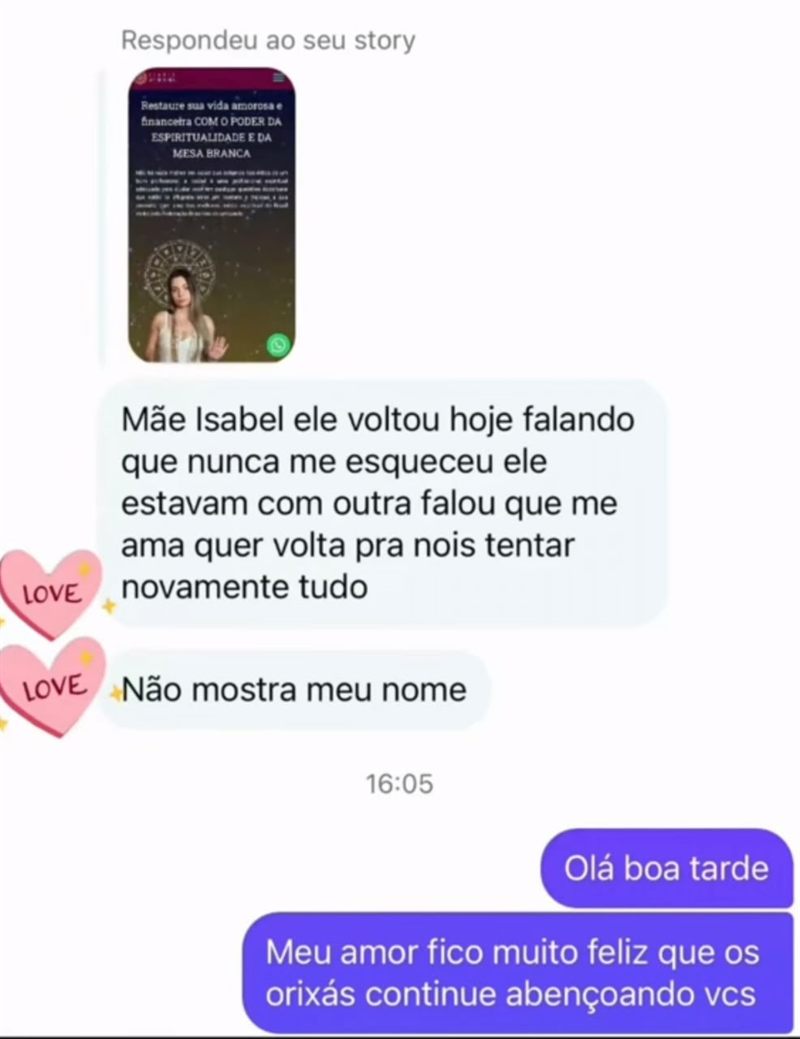 Cliente conta que a pessoa amada voltou